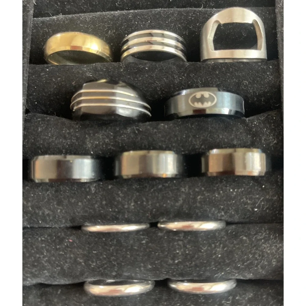Lot of 12 Stainless Steel Rings Men and Women Goth Fashion Rings Mixed Sizes
